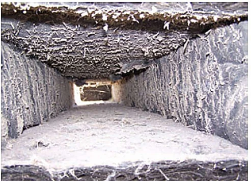 Dirt and dust accumulation in ducting.